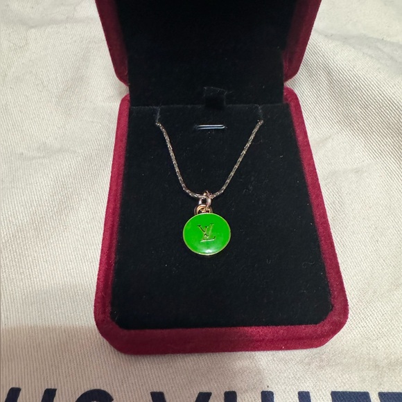 Green Louis Vuitton repurposed zipper charm necklace w/ gold plated 17” chain - Picture 3 of 4